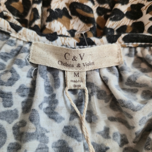 CHELSEA AND VIOLET Leopard Linen Blend Dress Flutter Sleeve Drop Waist Medium‎ - Picture 13 of 15